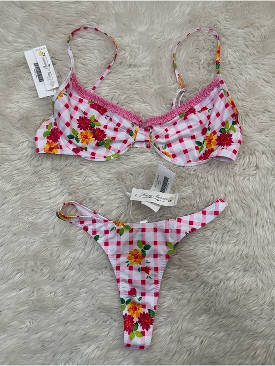 Heavy Manners Other - Heavy Manners Gingham Floral Two-Piece Swim Set